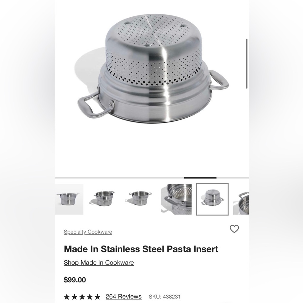 MADE IN Stainless Steel Pasta Insert Pasta Strainer or Steamer, New in Box - Picture 2 of 7